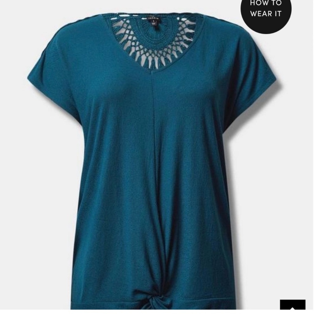 Teal Torrid Crochet Detail Women's Top